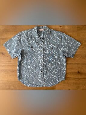 Vintage Westbound Light Blue w/ White Polka Dot Button-Up Shirt 100% cotton